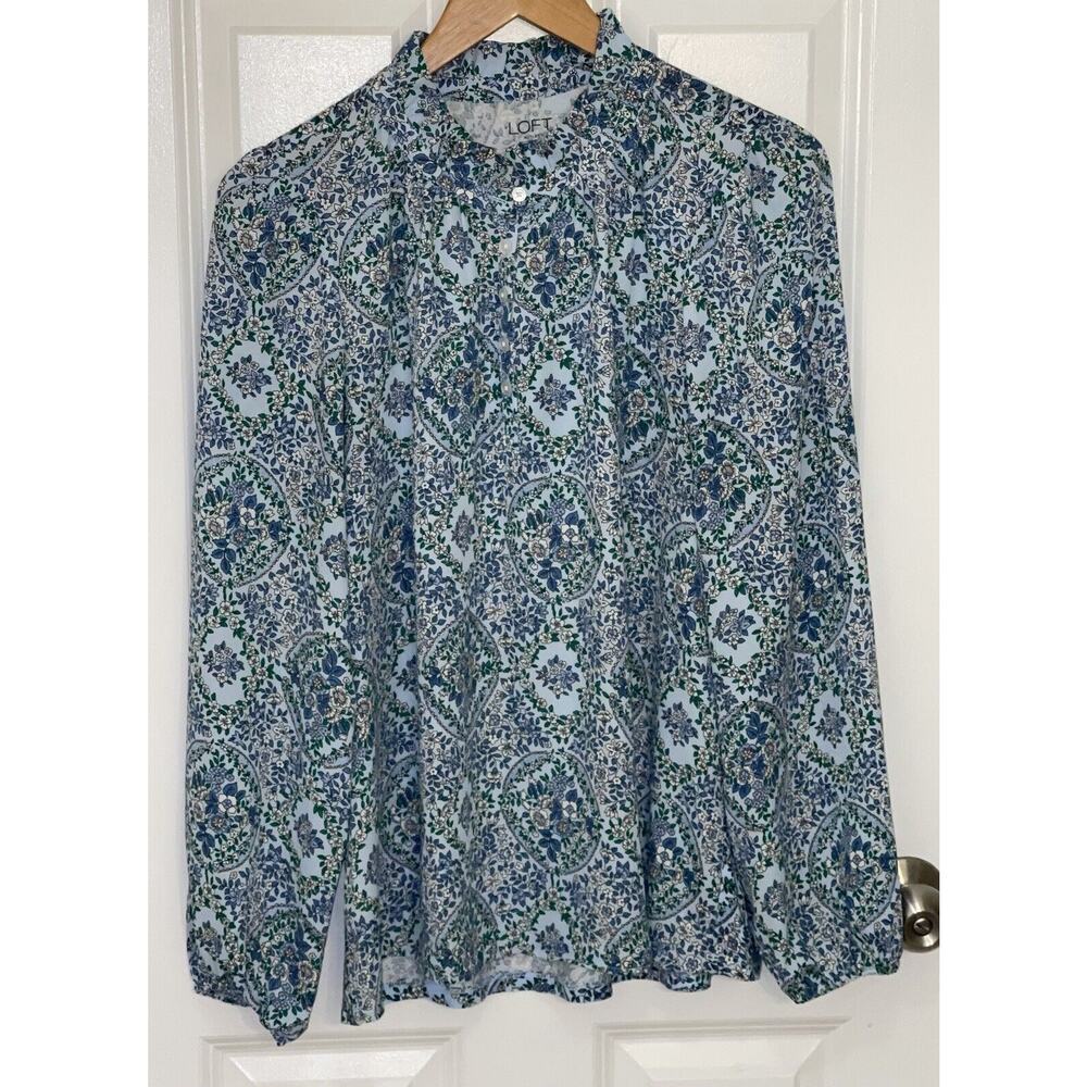 Women’s‎ LOFT Outlet Floral Mock Ruffle Neck Long Sleeve Top Blouse Size Medium